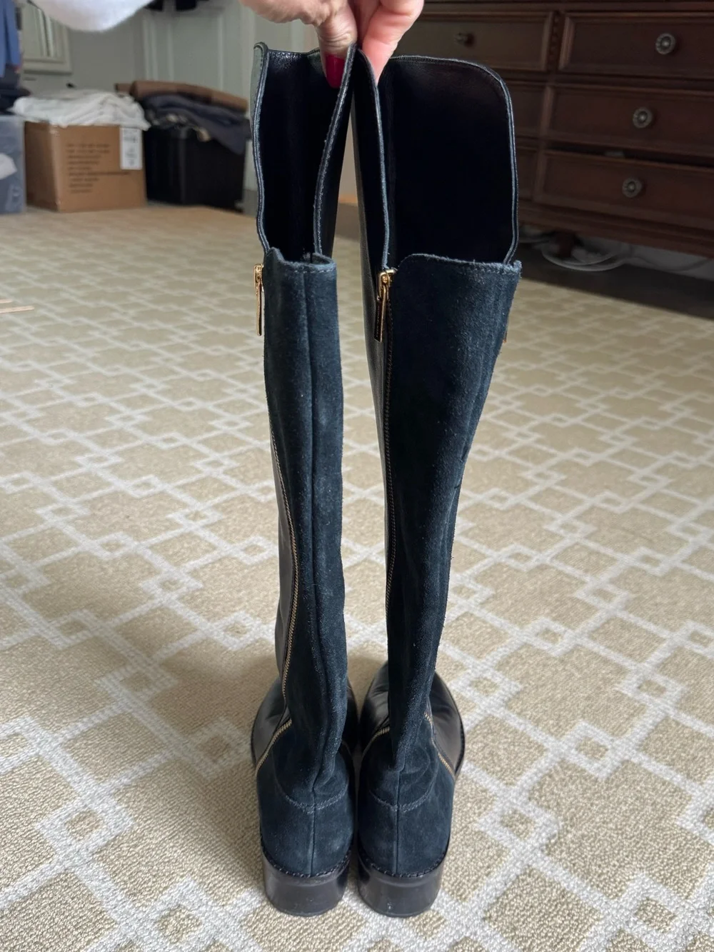 Michael Kors Bromley Leather Suede Over-the-Knee Boots Black Size 7